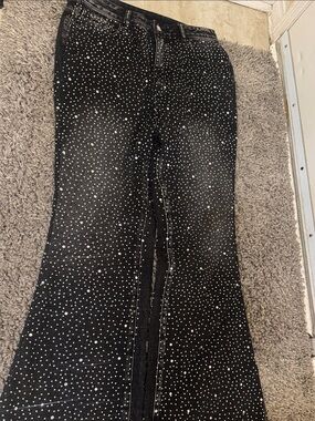 Men’s Black Rhinestone Flared Jeans